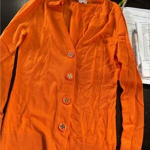 Tory Burch Vibrant Orange Cardigan small